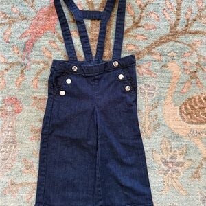 Jacadi Blue Denim Adjustable/Removable Overalls with Sweet Ribbon Pocket Detail